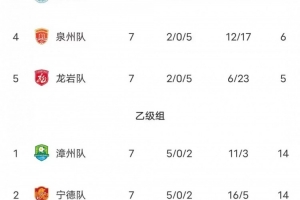 闽超积分榜单：厦门队七连胜21分高居甲组第一 下场决赛对福州争冠